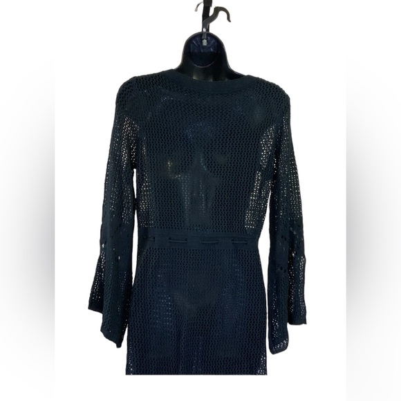 Women's V-Neck Crochet Bell Sleeve Swim Cover Up Dress, One Size, Black - Picture 1 of 8